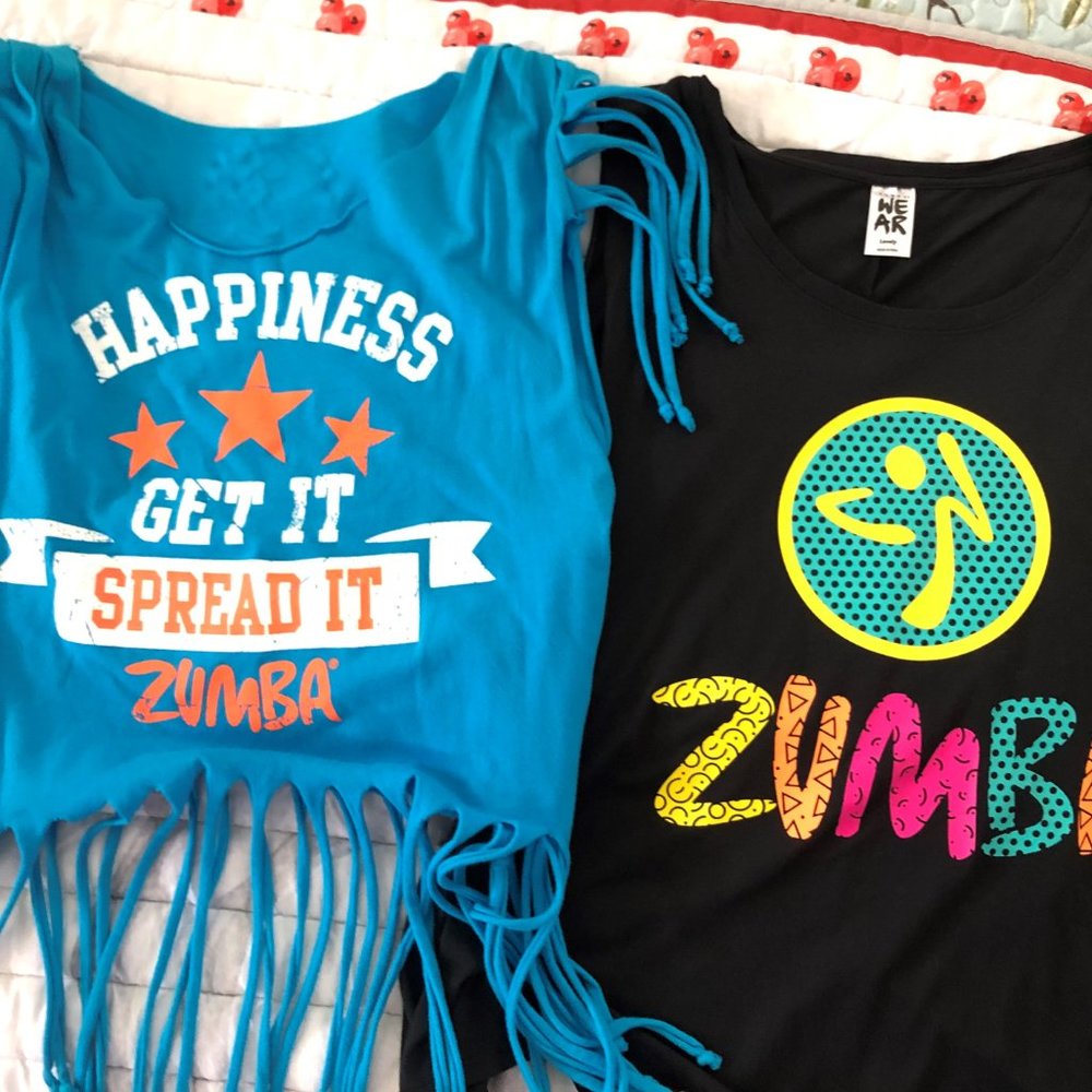 Lot of 2 two Zumba Tops Custom Cut Open Back